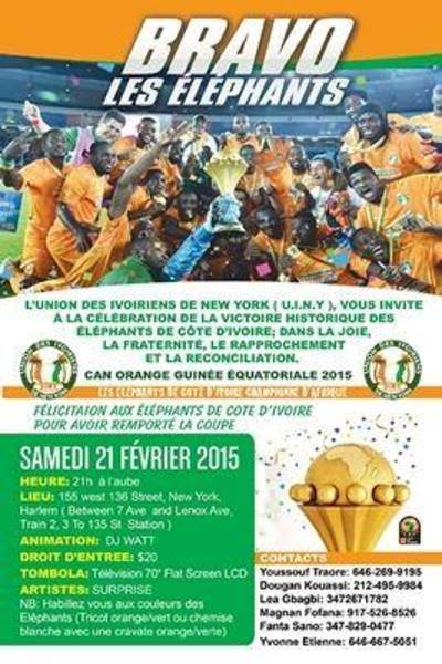 New York celebre les Elephants de CI ce Samedi 21 Fevrier a Harlem