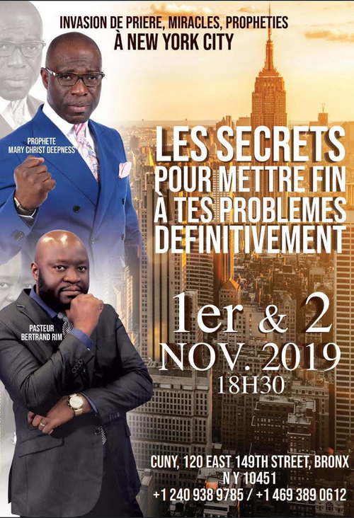 VANGELISATION: INVASION DE PRIERE, MIRACLES, PROPHETIES A NEW YORK LE 1ER ET 2 NOVEMBRE 2019