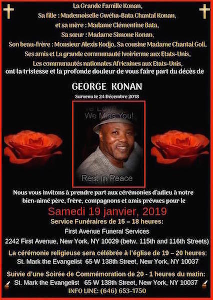 Programme des obsques de GEORGE KONAN