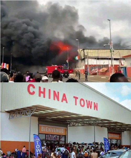 Bouak� : ce que l'on sait de l'incendie du magasin du Supermarch� China Town sur la route du stade