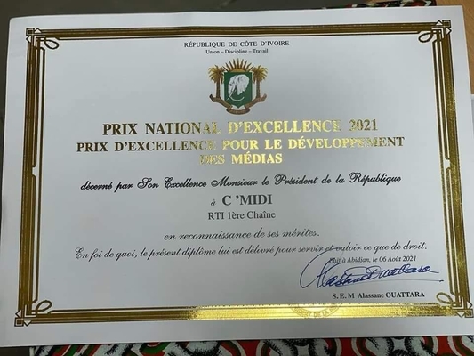 Prix d'excellence 2021: Cmidi sur le toit des productions tlvises en Cte d'Ivoire